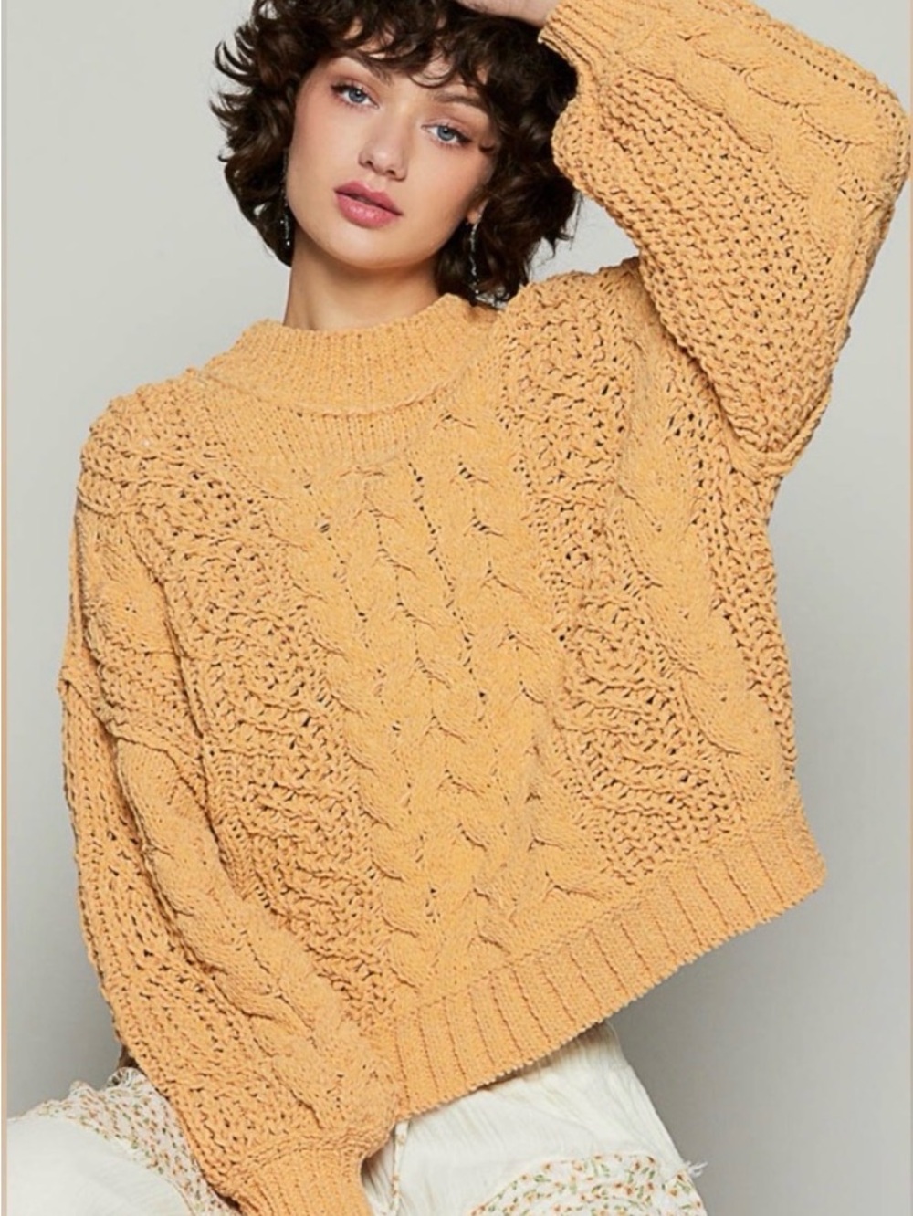 POL Mock Neck Honey Gold Chenille Cable Knit Sweater NWT Size Large